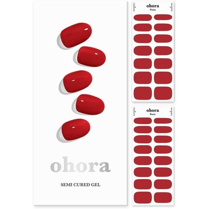 ohora Semi Cured Gel Nail Strips N Addict - Works with Any Nail Lamps Salon-Quality Long Lasting Easy to Apply & Remove - Includes 2 Prep Pads Nail File & Wooden Stick Red