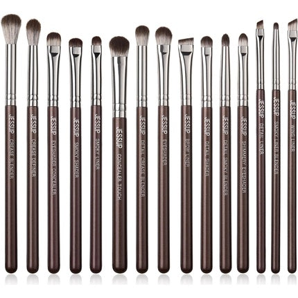 Jessup Eye Makeup Brushes Set Professional 15pcs Brown Eyeshadow Brush Eyebrow Concealer Eyeliner Blending Brush for Makeup Premium Synthetic Eye Brush Set T499 A-T499