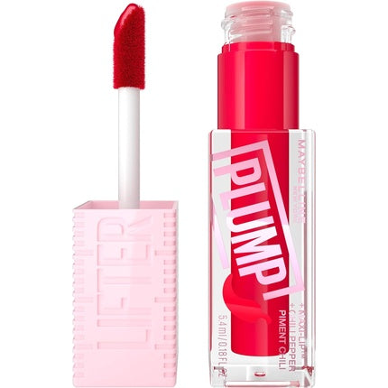 Maybelline New York Lifter Plump Lip Gloss Lasting Plump Heated Formula with Hyaluronic Acid and Chilli Pepper XL Wand Vegan Formula Shade 004 Red Flag