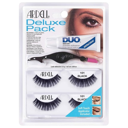 ARDELL Deluxe Pack Real Hair Eyelashes with Duo Eyelash Glue and Easy Applicator for Applying Artificial Lashes - Style 101 - 2.5g