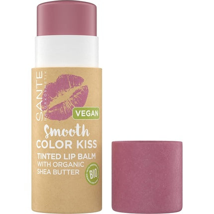 SANTE Naturkosmetik Smooth Color Kiss 02 Soft Berry Vegan Lip Balm with Organic Oils Cocoa Butter and Organic Shea Butter 7g