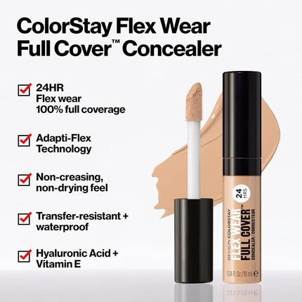 Revlon ColorStay Flex Wear Full Cover Non-Creasing Concealer with Hyaluronic Acid and Vitamin E 0.34 fl oz 050 Medium Deep