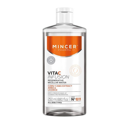 Mincer Pharma Vita C Infusion Regenerating Micellar Water Makeup Remover with Camu-Camu Extract, Arnica, and Licorice 250ml