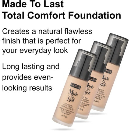 Pupa Made To Last Total Comfort Foundation Spf10 Long-Lasting Mattifying Foundation 050 30ml
