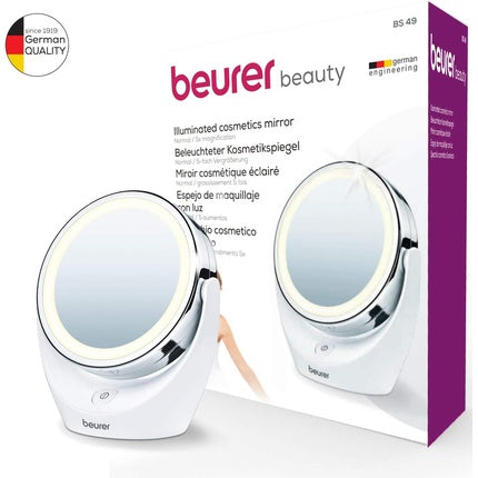 Beurer BS49 Illuminated Vanity Mirror Rotatable Make-Up Mirror with Normal and 5x Magnification Battery Operated LED Cosmetic Mirror Ideal for Make-Up or Shaving