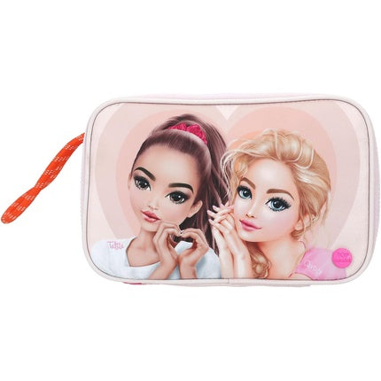 Depesche TOPModel Beauty And Me Folding Cosmetic Bag in Pink Small Bag with Pattern Writing and Inner Compartment Multi-Coloured