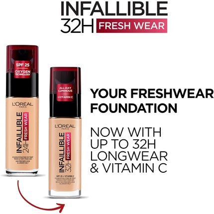 L'Oréal Paris Liquid Foundation Full Coverage Lasting Wear with Vitamin C and SPF 25 Infallible 32H Fresh Wear 320 Toffee 30ml