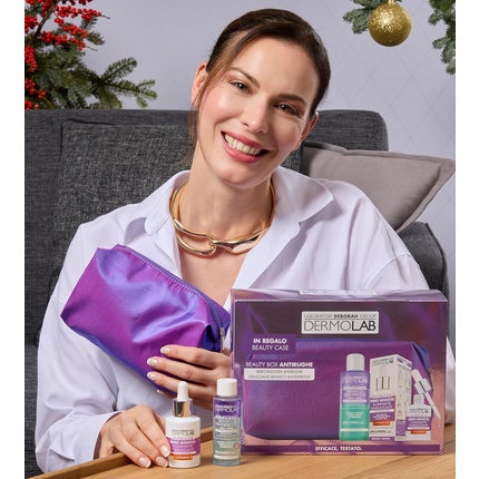 Dermolab Beauty Box Anti-Wrinkle Set - Serum Booster Anti-Wrinkle Brightening 30ml, Waterproof Bufasic Makeup Remover 150ml and Pads