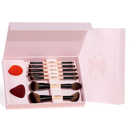 Jessupset Peach Dust Perfection Beauty Kit - 7 Double-Sided Makeup Brushes And 2 Makeup Sponges