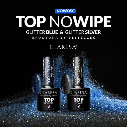 Claresa Top Glitter No Wipe Hybrid Nail Polish Top Coat Glitter Silver 5g