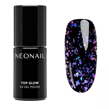 NEONAIL UV Nail Polish Top Coat Gel UV Top Glow Violet Aurora Flakes 7.2ml