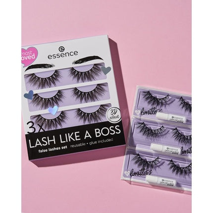 essence LASH LIKE A BOSS False Lashes Set 02 Vegan Without Microplastic Particles Perfume-Free 3 Pairs My Lashes are Limitless - Pack of 3