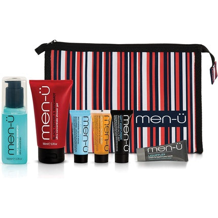 men-u Ultimate Travel Kit Men's Toiletries Set with Grooming Products in a Stripes Toiletry Bag
