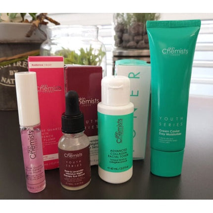 Skin Chemist Set Eye Serum Facial Toner Caviar Day Moisturizer Lip Plump - New in Original Packaging