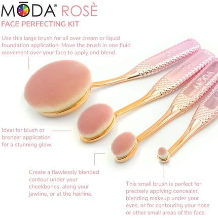 Moda Royal & Langnickel Full Size Metallic Face Perfecting 4pc Oval Makeup Brush
