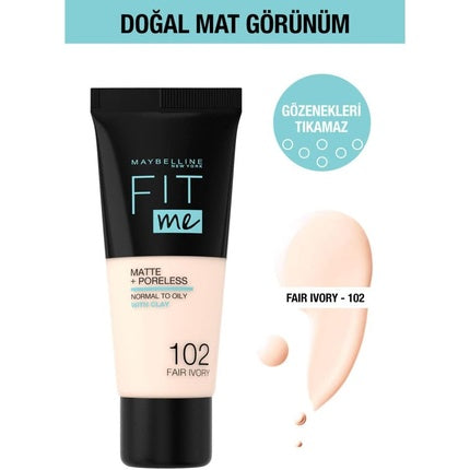 Maybelline Fit Me Matte & Poreless Foundation 102 Fair Ivory 30ml