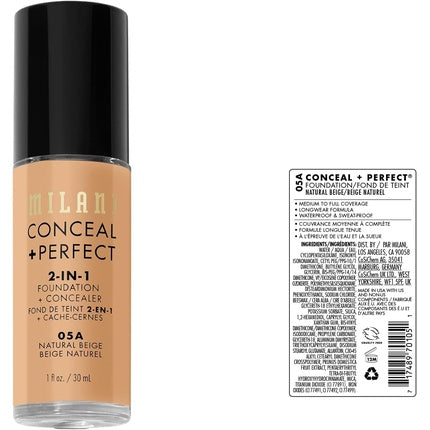 Milani 2-In-1 Foundation and Concealer Natural Beige 30ml
