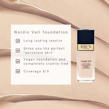 IDUN Minerals Nordic Veil Liquid Foundation Freja Full Coverage Matte Finish 0.87oz Warm Light