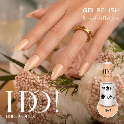 Andreia Professional Semi-Permanent Nail Gel Polish I DO Limited Collection Colour ID3 Champagne Nude with Gold Sparkles 10.5ml