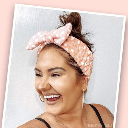 The Vintage Cosmetic Company Dolly Makeup Retro Headband Pink Polka Dot and Bow Design