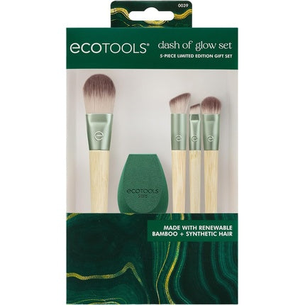 EcoTools Limited Edition Dash of Glow Kit Makeup Brush and Makeup Sponge Kit for Foundation and Eyeshadow Eco-Friendly Makeup Tools Cruelty-Free 5 Piece Gift Set