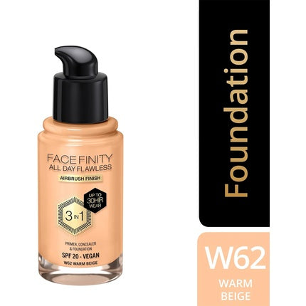 Max Factor Facefinity 3-in-1 All Day Flawless Liquid Foundation SPF 20 62 Warm Beige 30ml