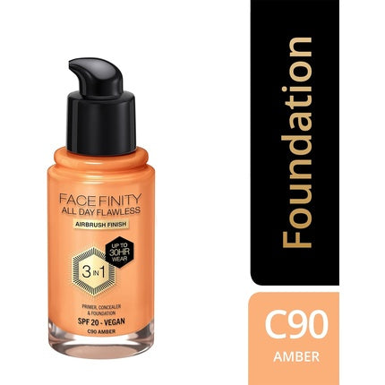Max Factor Facefinity 3-in-1 All Day Flawless Liquid Foundation SPF 20 90 Amber 30ml