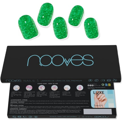 NOOVES NAILS Premium Precured Gel Nail Foils Jade Glitter Green Semi-Hardened Gel Nail Strips Semi-Permanent Gel Stickers
