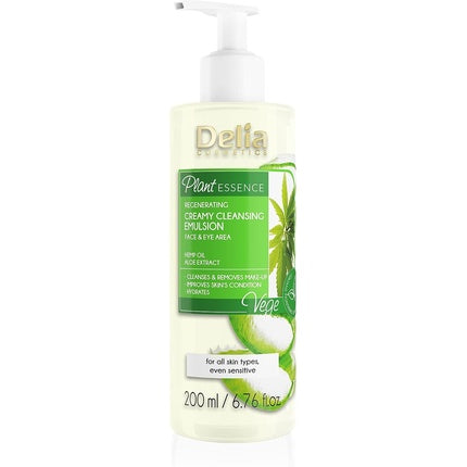 Delia Cosmetics Plant Essence Face & Eye Cleansing Emulsion Creamy Make Up Remover Vegan Friendly Natural Ingredients Aloe Extract Every Skin Type Cleanses Refreshes Soothes 200ml