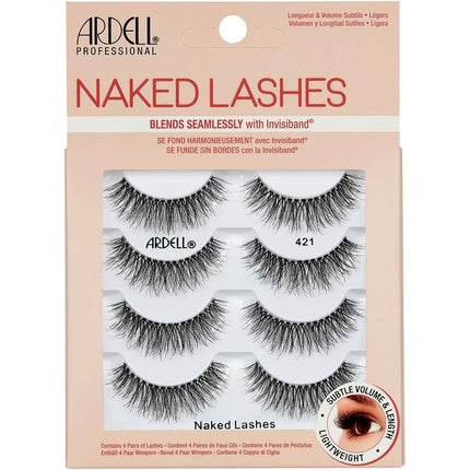 Ardell False Eyelashes Naked Lash 421 Black Subtle Volume and Length Beautiful Soft Lightweight Lashes - Pack of 4
