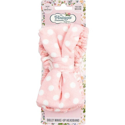 The Vintage Cosmetic Company Dolly Makeup Retro Headband Pink Polka Dot and Bow Design