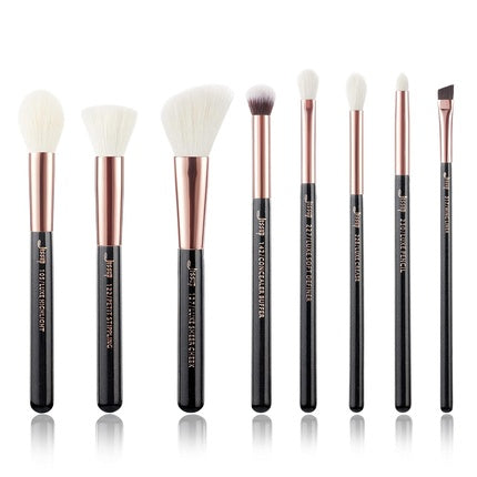 Jessup Basic Makeup Brush Set 8pcs Black Rose Gold Premium Natural Synthetic Contour Blush Eye Shadow Blending Concealer Brow Liner Brushes T158 Pearl Black Rose Gold