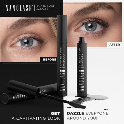 Nanolash Length & Curl Mascara 10ml - Lengthening and Curling Mascara for Perfectly Long and Curled Eyelashes, Black