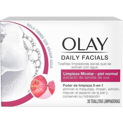 Olay Daily Facials 5-in-1 Water Activated Dry Cloths Micellar Clean for Normal Skin with Grapeseed Extract