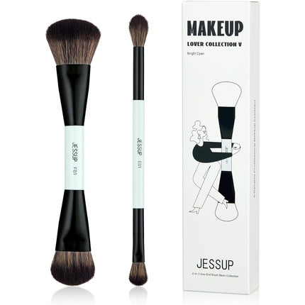 Jessup Makeup Brush Set Double Ended Brushes for Foundation Contour Dual Eye Blending Multi-functional Travel Bright Cyan T502