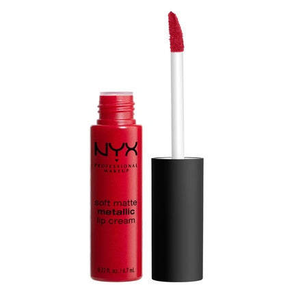 NYX PROFESSIONAL MAKEUP Soft Matte Metallic Lip Cream Liquid Lipstick Monte Carlo Deep Cranberry Red