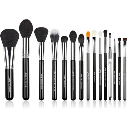 Jessup Pro Makeup Brushes 15 Pieces Cosmetics Make Up Brush Set Powder Foundation Eyeshadow Eyeliner Blending Lip Tools Black/Silver T092