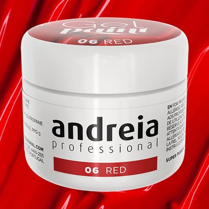 Andreia Professional Nail Art Design Gel Paint Pots Highly Pigmented Intense Colour No Flow High Viscosity UV Gel Paint for DIY Manicure Vegan 4g 06 Red