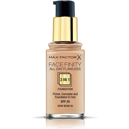 Max Factor Facefinity Spf20 All Day Flawless 3-in-1 Foundation Number 65 Rose Beige 30ml