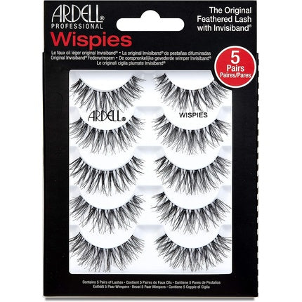 ARDELL Professional Wispies False Eyelashes 5 Pair Set - Natural Look and Volume with Real Hair - Vegan, Flexible and Reusable