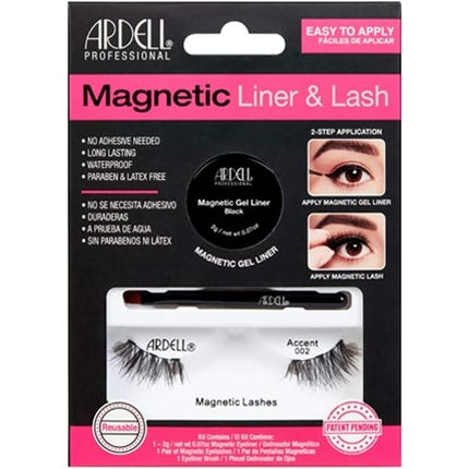 ARDELL Professional Magnetic Liner & Lash Accent 002 Black Reusable Real Hair Magnetic Eyelashes with Gel Eyeliner and Brush Applicator