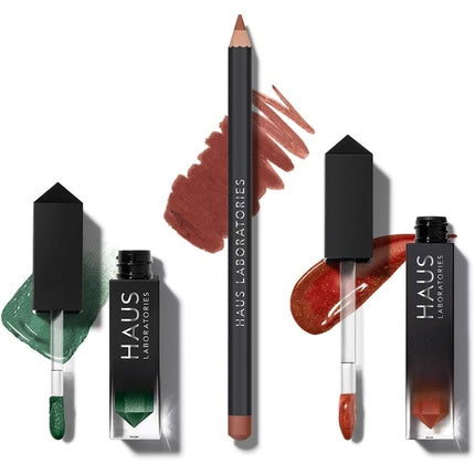 HAUS LABORATORIES By Lady Gaga: HAUS OF COLLECTIONS Makeup Kit with Bag, Liquid Eyeshadow, Lip Liner Pencil, and Lip Gloss Vegan & Cruelty-Free 3-Piece Value Set HAUS of Dynasty
