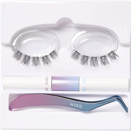 KISS Falscara DIY Lash Extension Starter Kit with 10 Reusable Featherlight Eyelash Lengthening Wisps, Applicator, Bond and Seal