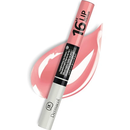 Dermacol 16-Hour Lip Colour Highly Pigmented Glossy Lip Stain Two-Phase Lip Plumper Gloss Kissproof Lip Makeup Products Matte and Glitter Finish No.1 Nude Pink Lipstick 7.1mL