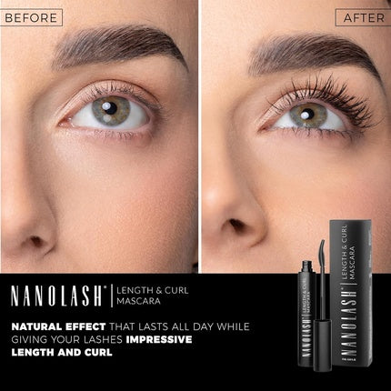 Nanolash Length & Curl Mascara 10ml - Lengthening and Curling Mascara for Perfectly Long and Curled Eyelashes, Black