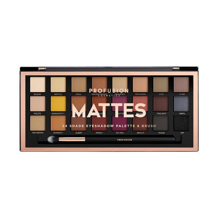 Profusion Cosmetics Mattes 24 Shade Eyeshadow Palette and Pro Brush for Stunning Eye Look - Cruelty Free and Vegan Friendly Makeup Kit