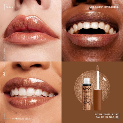 NYX PROFESSIONAL MAKEUP Butter Gloss Bling Lip Gloss Non Sticky and Shiny Vegan Lip Makeup Pay Me In Gold