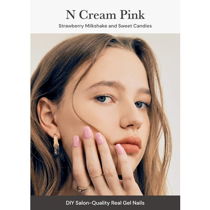 ohora Semi Cured Gel Nail Strips N Cream Pink - Works with Any Nail Lamps Salon-Quality Long Lasting Easy to Apply & Remove Includes 2 Prep Pads Nail File & Wooden Stick