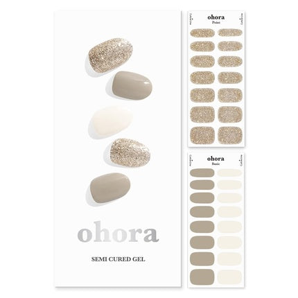 ohora Semi Cured Gel Nail Strips N Gold Coast - Salon-Quality Long Lasting Easy to Apply and Remove Glitter - Includes 2 Prep Pads Nail File and Wooden Stick