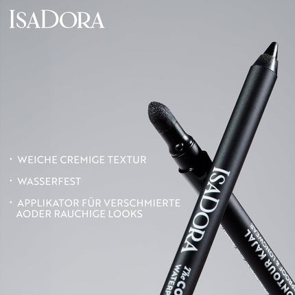 IsaDora Perfect Contour Kajal Black Eyeliner Pencil for Smokey Eyes - Highly Pigmented and Hypoallergenic - Easy Application - Deep Grey